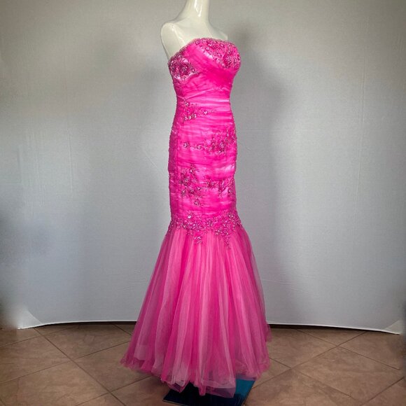 Joli Prom Embellished Party Dress Strapless Pink 6 - Picture 8 of 13